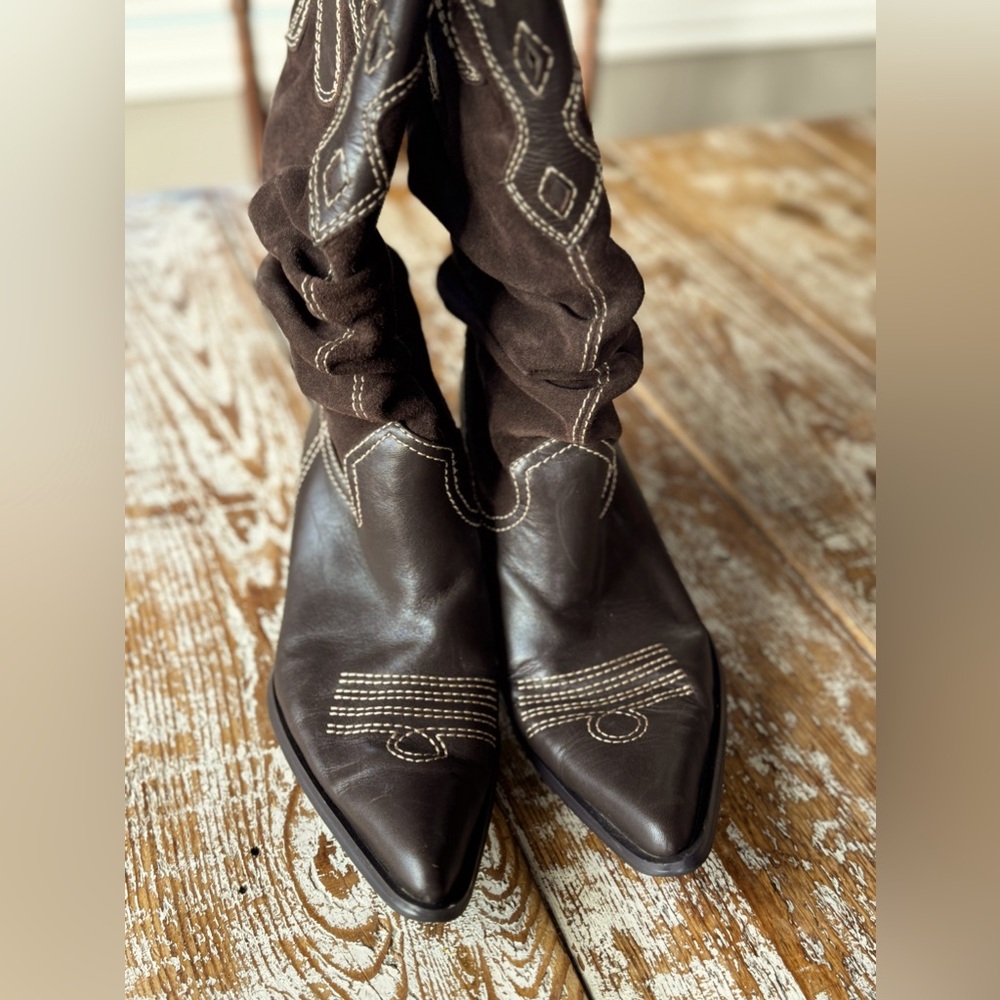 Brown leather and suede slouch cowboy boots women’s size 8 festival western